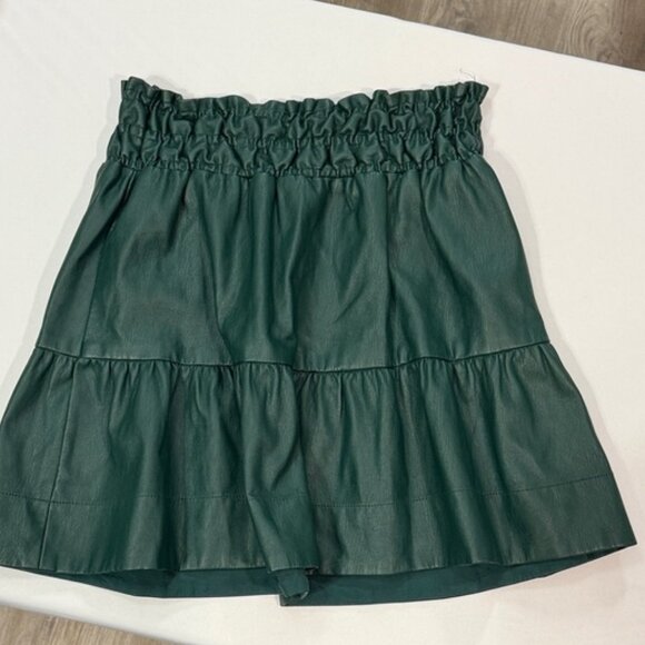 Faux Leather Tiered Mini Skirt – Deep Sage Green, Size Small - Picture 3 of 3